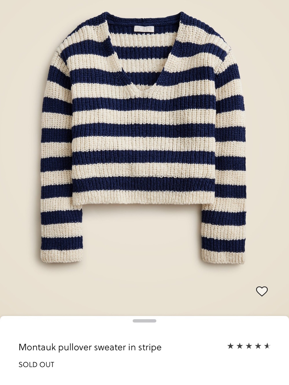 J. Crew Navy and Cream Striped V-Notch Cropped Sweater